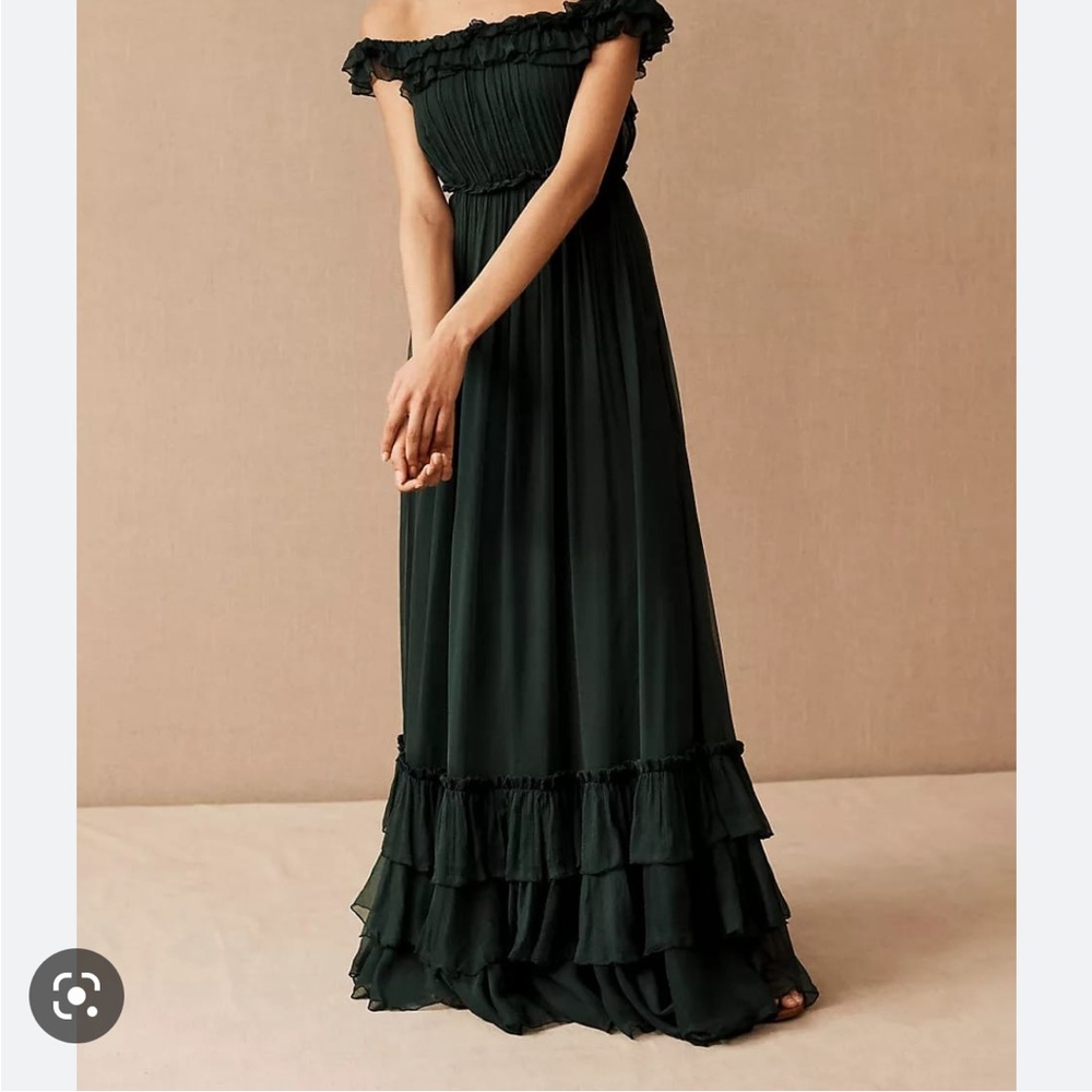 BHLDN Dark Green Off-Shoulder Maxi Dress